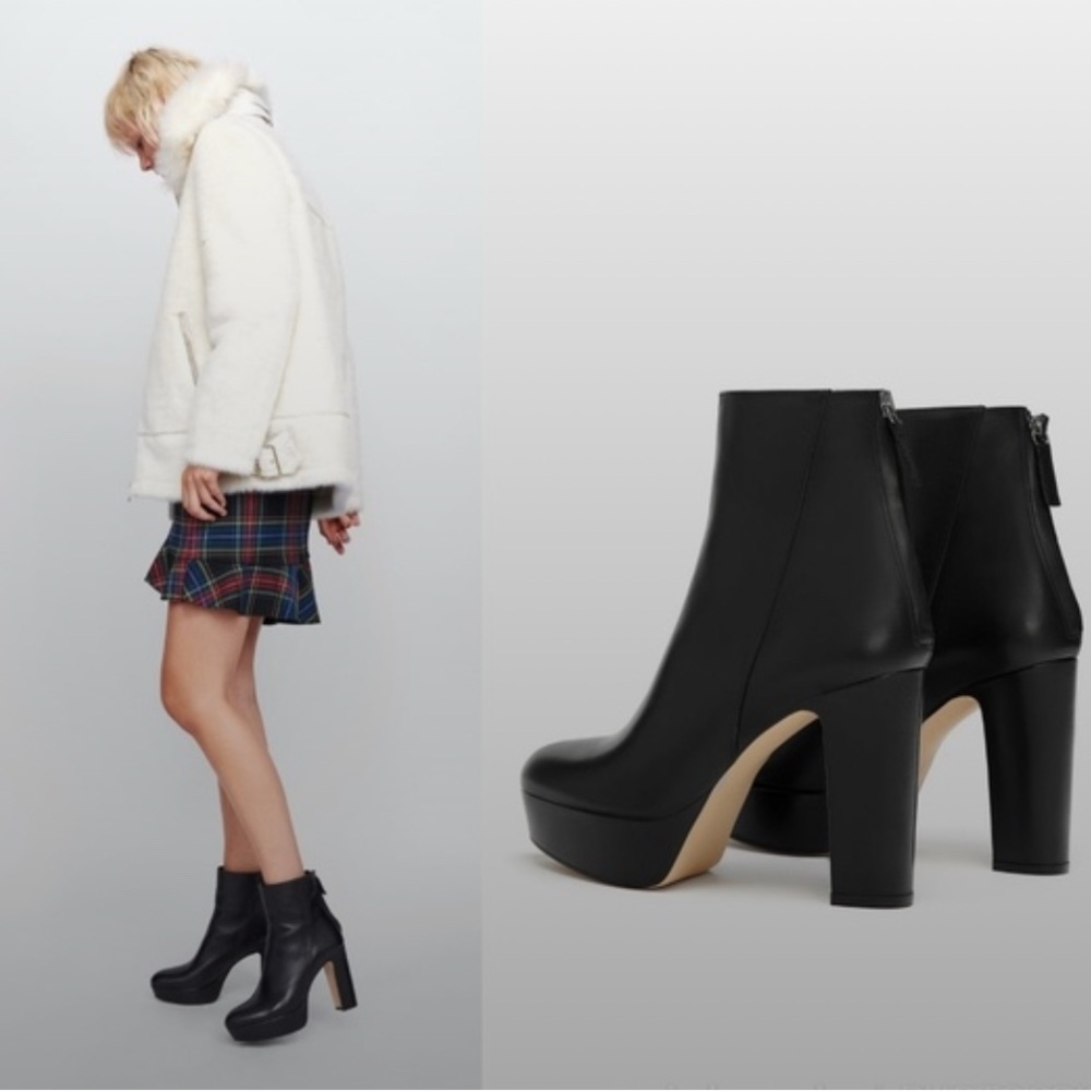Zara Black Leather Heeled Boots